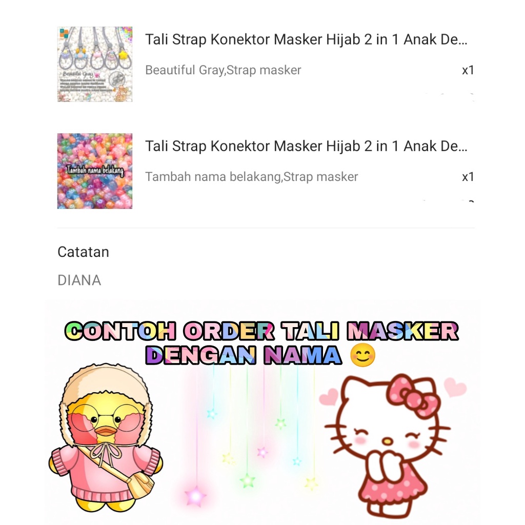 Tali Strap Konektor Masker Hijab 2in1 Anak Dewasa Custom Nama Karakter Lucu