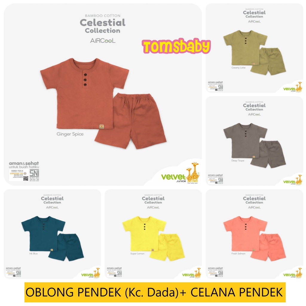 VELVET JUNIOR (1stel) OBLONG PENDEK (Kancing Dada) + CELANA PENDEK Celestial Bamboo Polos Warna Earth Series