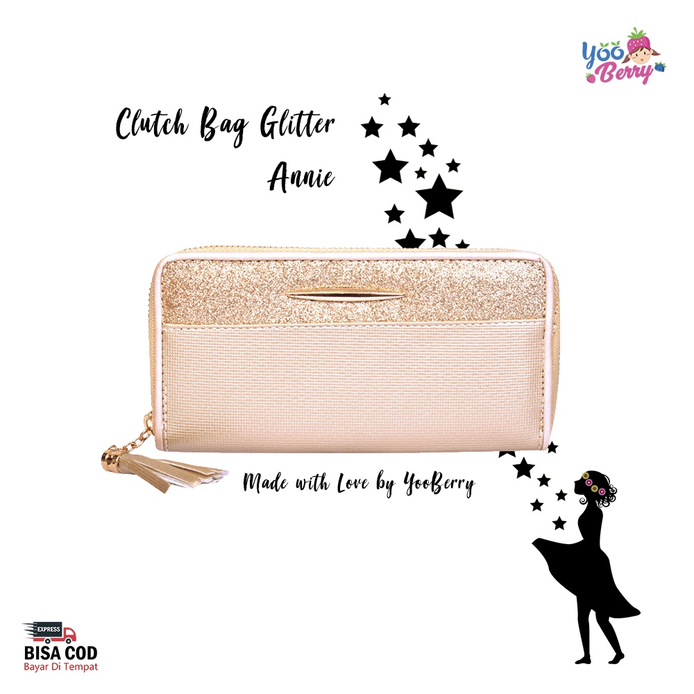 YooBerry Tas Clutch Bag Pesta Wanita Glitter Annie Dompet Impor Korea Berry Mart