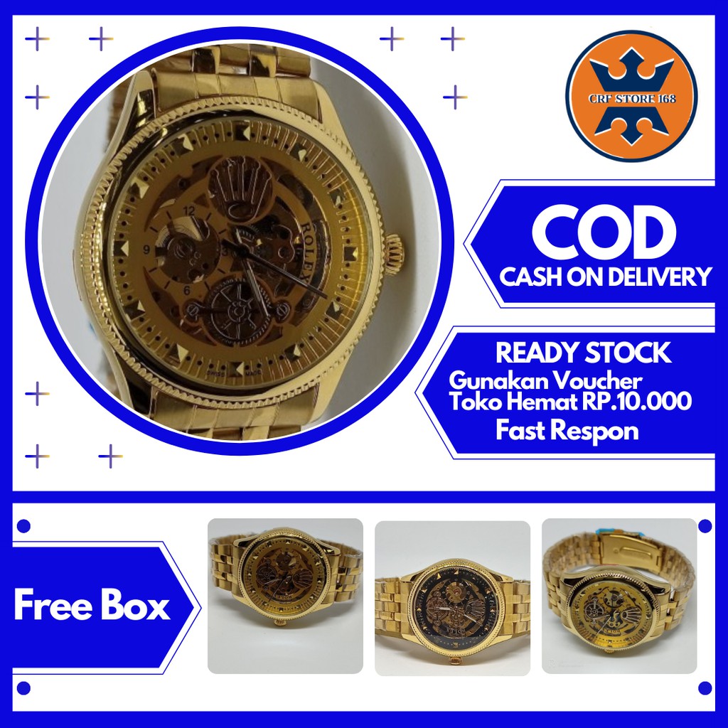 Jam Tangan Rolex Pria Cowok Automatic Otomatis Rantai Transparan Anti Air Terbaru Keren Jakarta S44