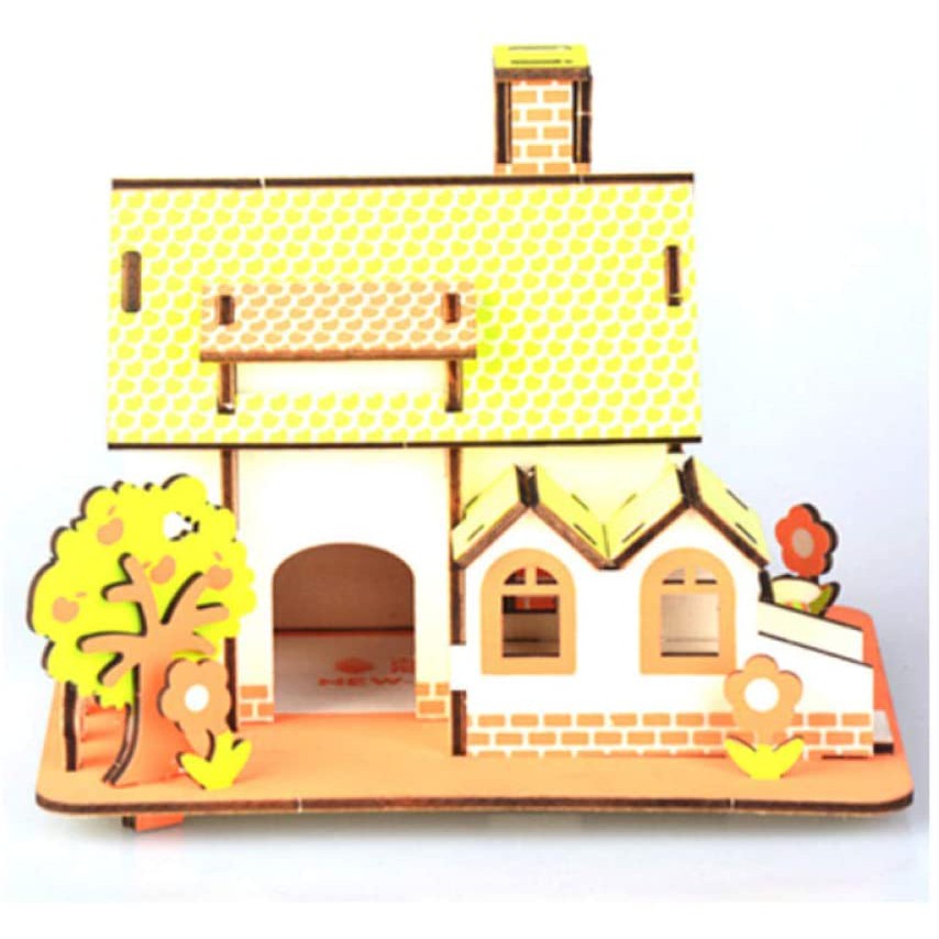 Puzzle Simulation Model - Wooden Puzzle Green Apple House - Pazel Kayu