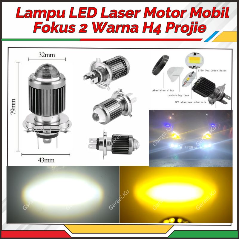 LAMPU H4 LASER MOBIL MOTOR PUTIH KUNING TEMBUS KABUT SOKET PNP KAKI 3 MINI PROJIE FOKUS