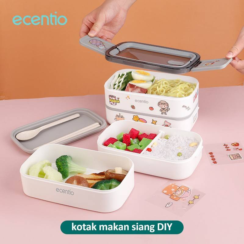 Ecentio/portablepp/double-layer-lunch-box/with-sticker/1600ml/white