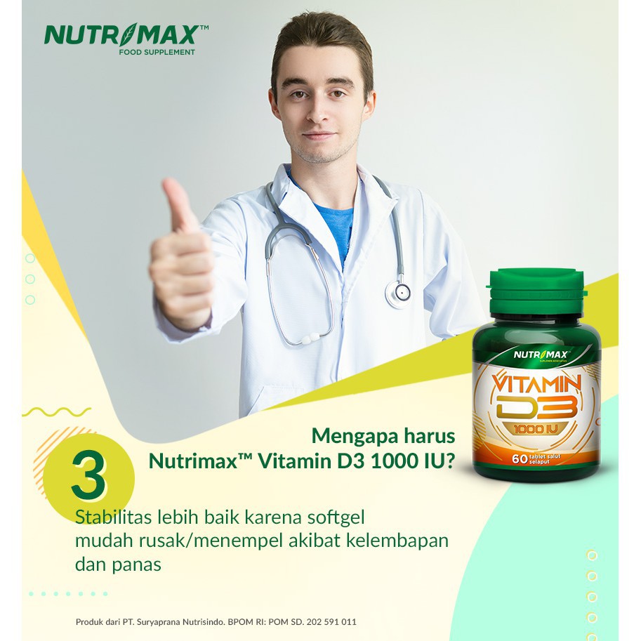 Vitamin D3 Nutrimax 1000 IU Kesehatan Tulang Gigi Imunitas Osteoporosis Autoimun