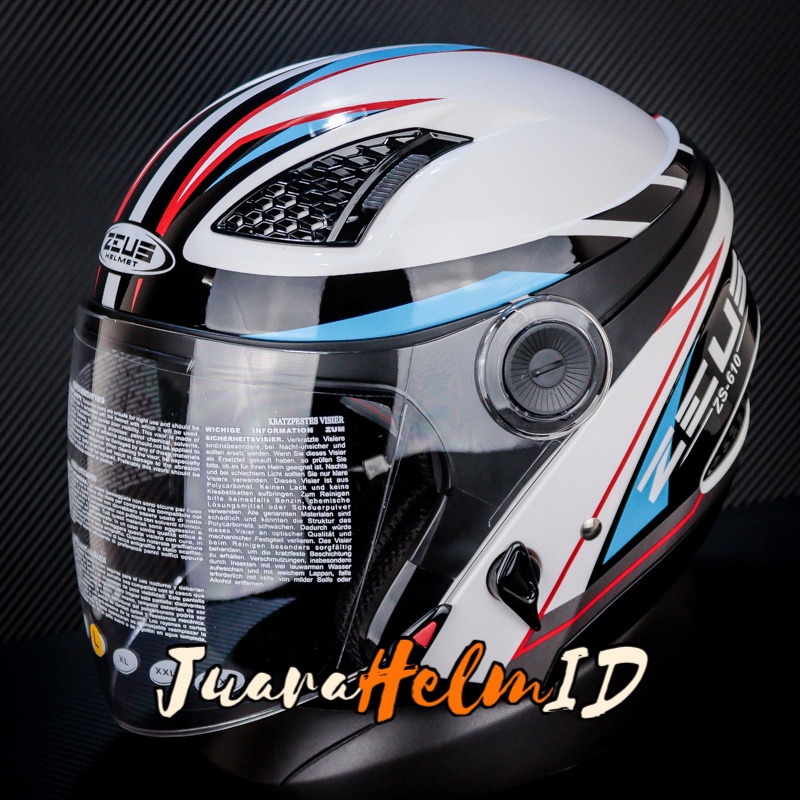 ZEUS HELM ZS610 / WHITE OO27 BLACK BLUE / ZS-610 - ZS 610 HALF FACE