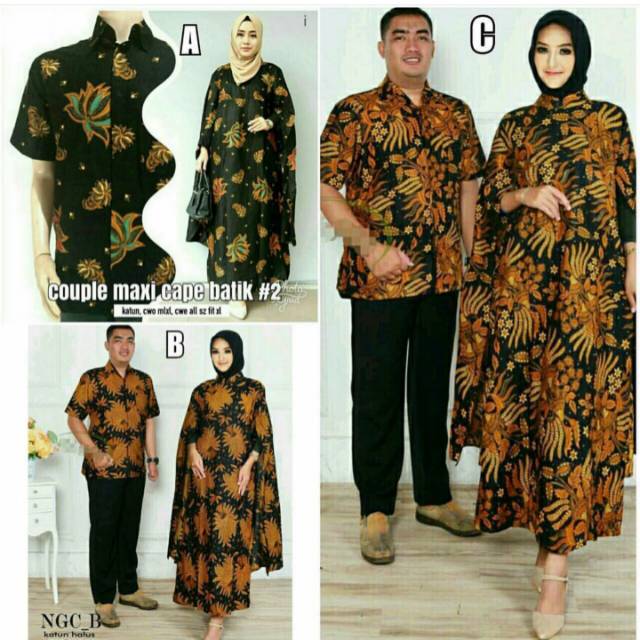 Couple Maxi Cape Series Sarimbit Batik Pasangan Setelan Baju Pesta Baju Muslim