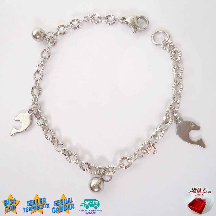 Lovelybutik Gelang Anak Titanium Anti Karat  Aksesoris Wanita Fashion Dolphin Kecil Bonus Kotak