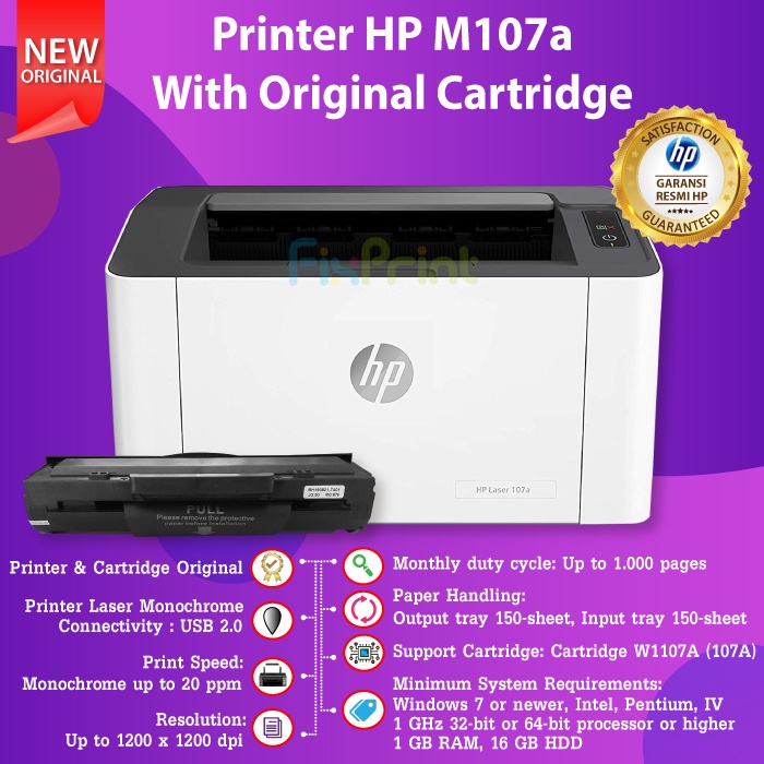 4ZB77A  Printer HP M107a Black LaserJet Monochrome With Toner Cartridge 107A HP 107 A