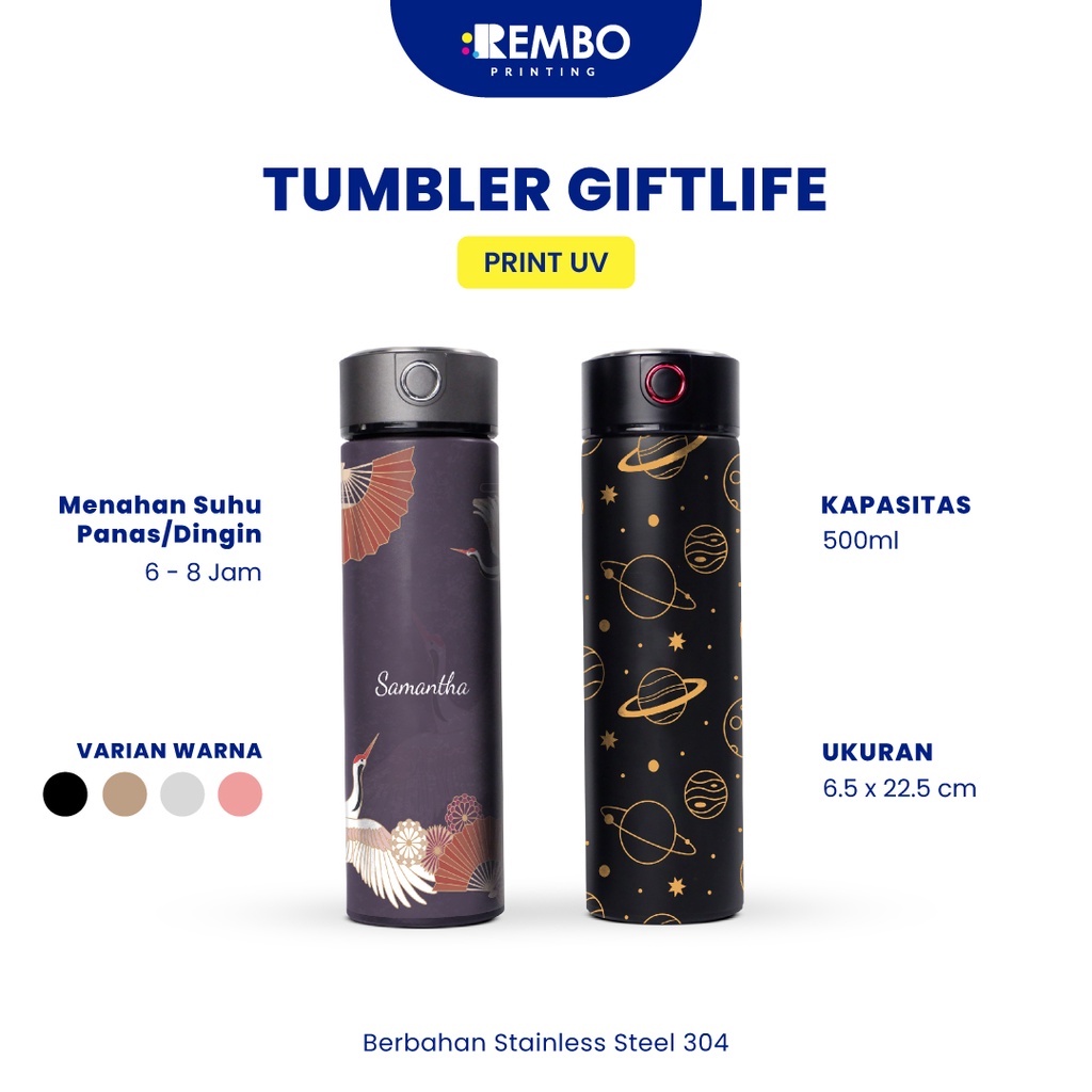 Tumbler Custom Giftlife Cetak UV Nama/Logo/Karakter Souvenir/Botol 500ml/Promosi Murah