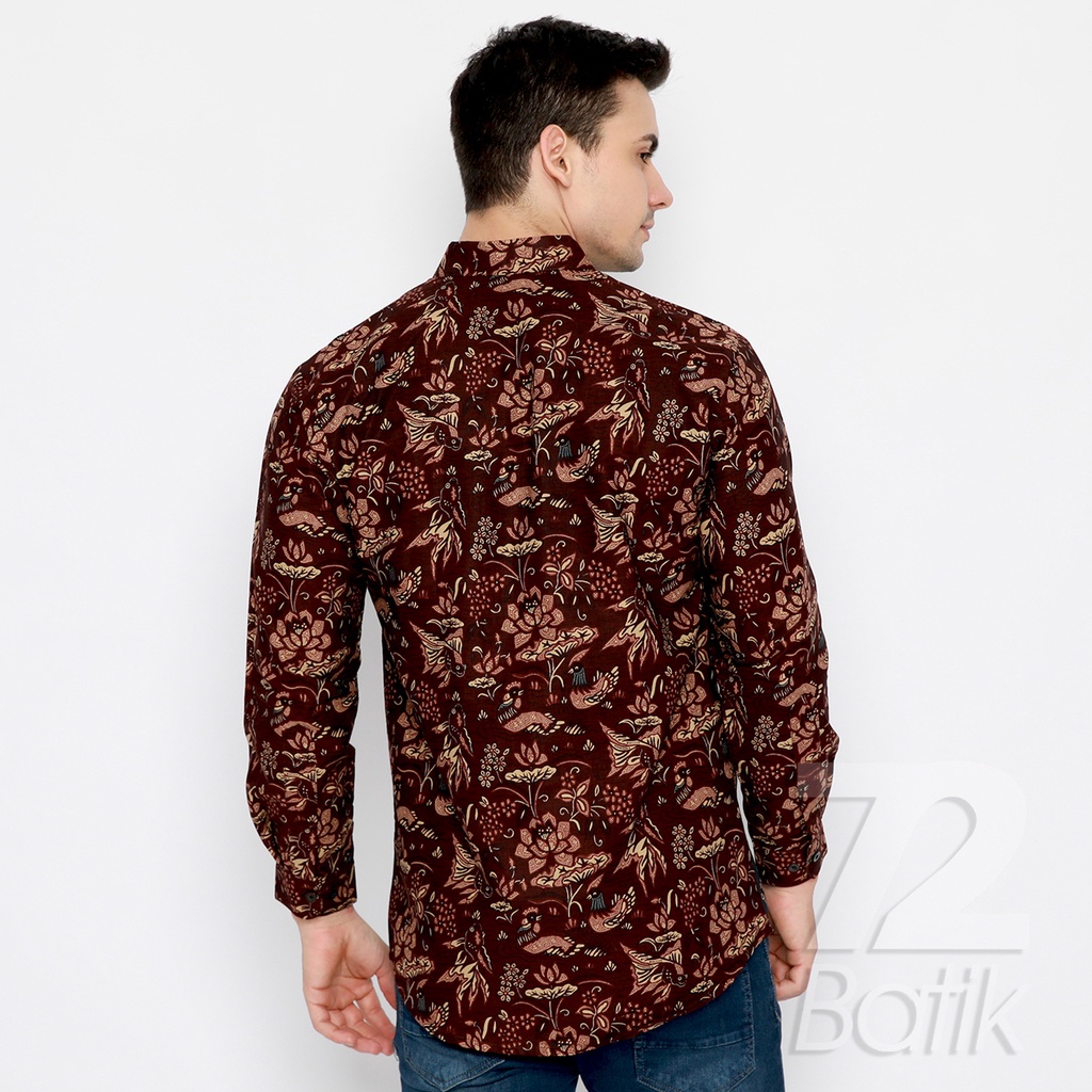 KEMEJA BATIK PRIA Slimfit Lengan Panjang Premium Two Tone Siang Sore Coklat Chokelat 721398 Cap 72 - Baju Kemeja Atasan Pakaian Setelan Batik Pria Cowok Laki Laki Remaja Keluarga Kantor Lengan Panjang Modern Slimfit Slim Fit Premium Kekinian