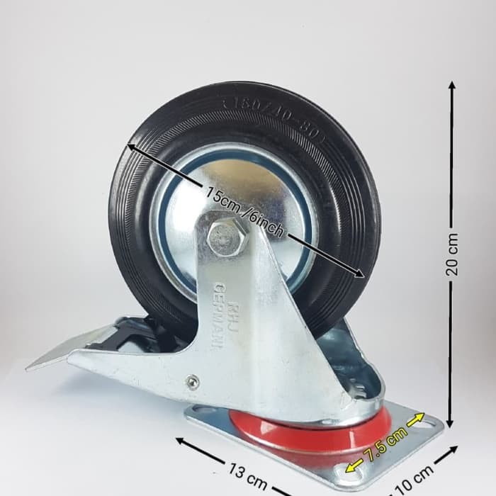 Roda Troli 6 inch Hidup rem /Roda karet 6" Roda trolley etalase