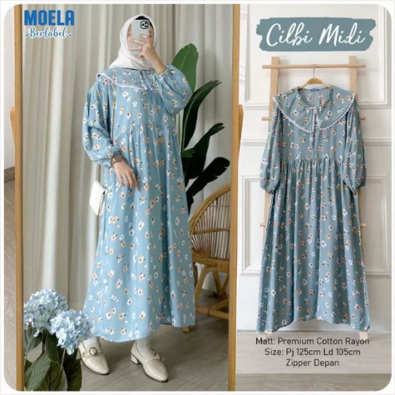 Midi Dress Motif Chilby Dress Long Tunik Bahan Premium Catton Rayon Viscose - Tunik Dress Midi Dress