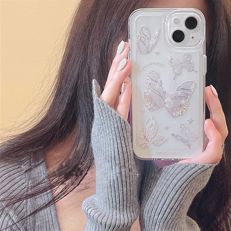 Compatible For iPhone 14 13 12 11 Pro Max X XR Xs Max 8 7 6 6s Plus SE 2020 Soft Case TPU Motif Kupu-Kupu Untuk