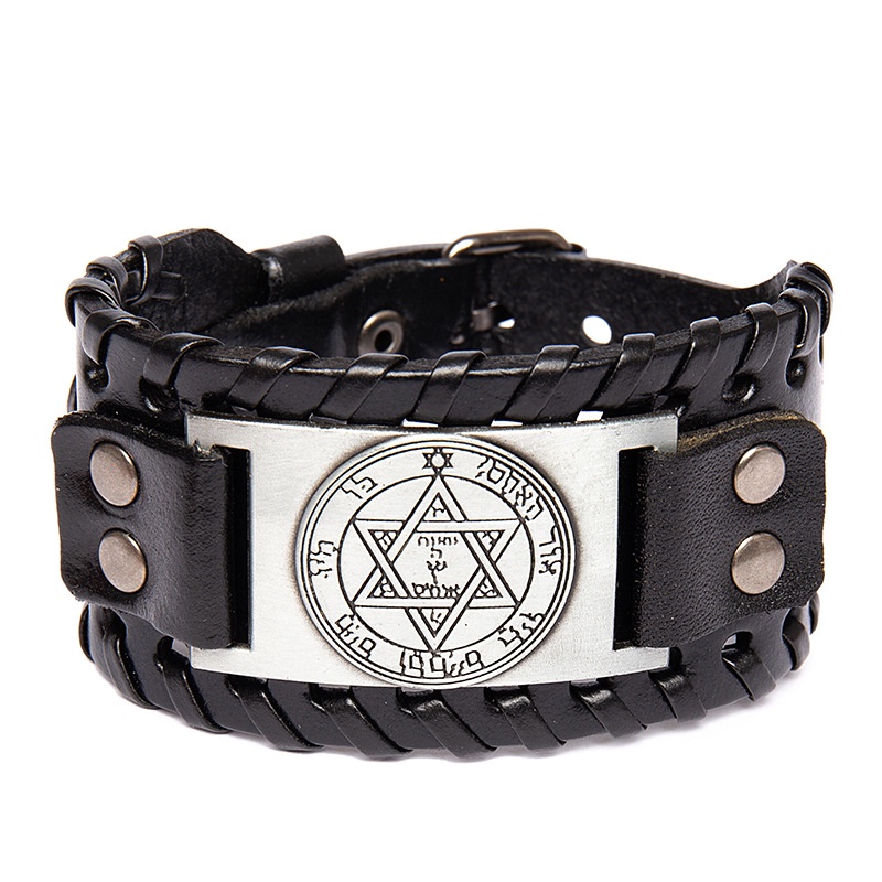 Perhiasan Gelang Tangan Kulit Kepang Gaya Nordic Viking Hias Heksagonal Untuk Pria