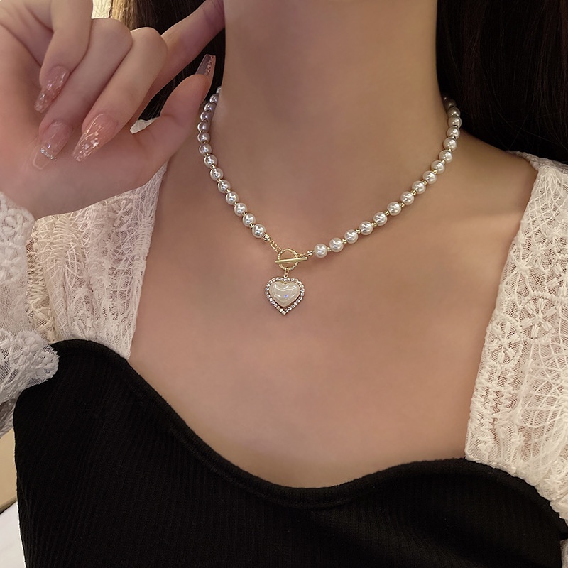 Kalung Choker Dengan Liontin Mutiara Bentuk Hati Untuk Wanita