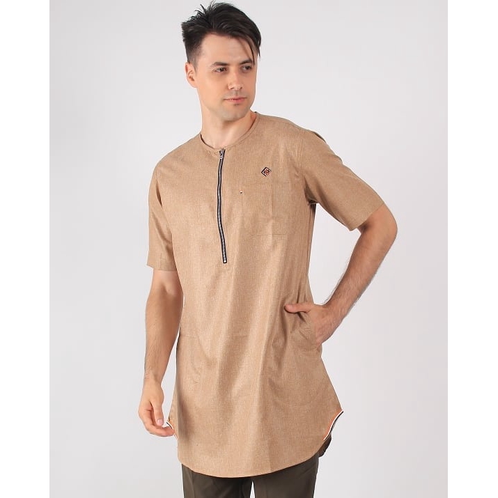 BAJU KOKO - Kurta Mezzanine Lengan Pendek Zipper BROWN