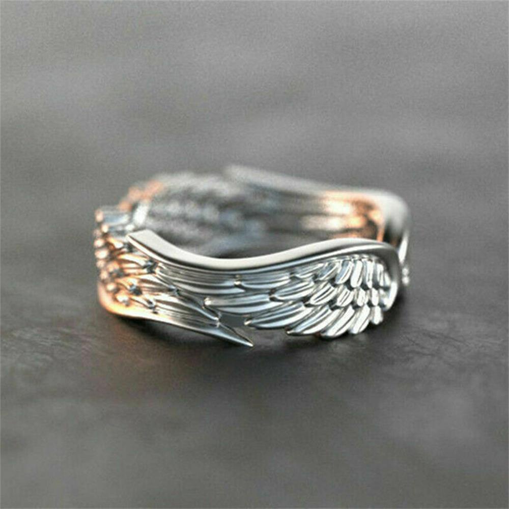 Cincin Bentuk Sayap Malaikat Warna Silver Gaya Vintage Untuk Pria Dan Wanita