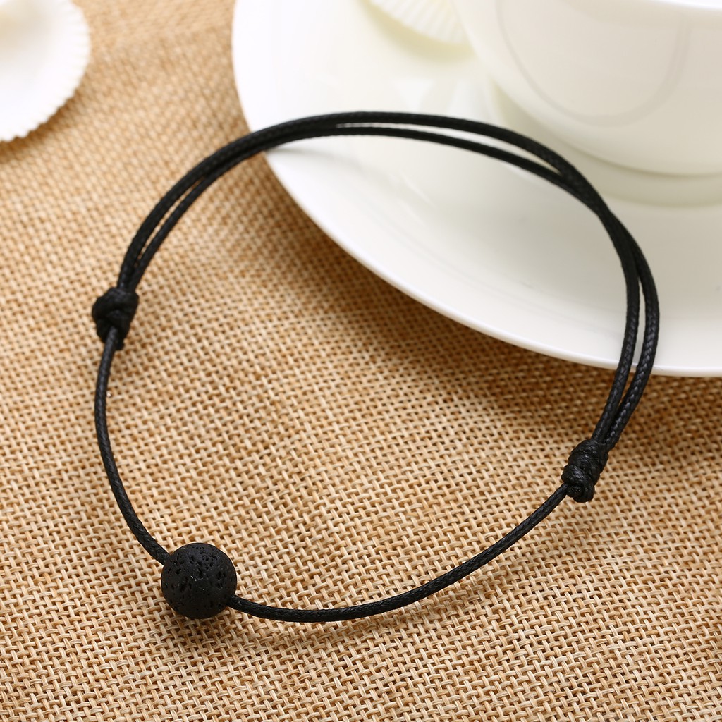 SALE 9.9 Gelang Black Lava Bead Adjustable Essential Oil Diffuser Leather Bracelet