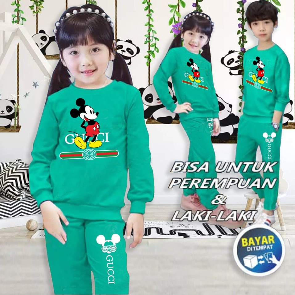 Setelan Olahraga GUCCI MICKY Anak/Training Olahraga Anak Cewek/Cowok bahan Baby Terry