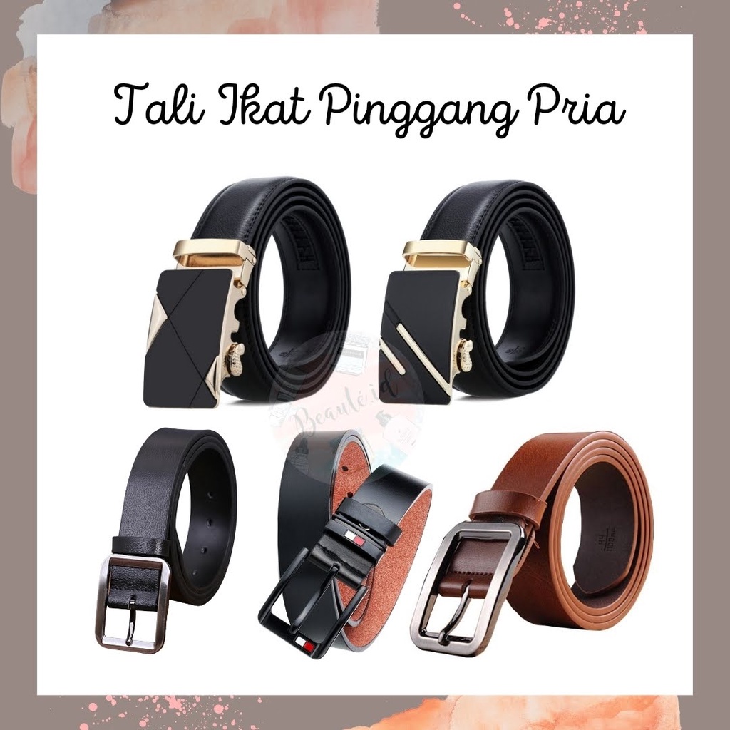 Tali Ikat Pinggang Pria Kulit Premium Desain / Sabuk Ban Pinggang Desain Modis Keren Gesper Korean Fashion Outfit Pakaian Casual Formal Bahan PU Leather Belt Klasik Berkualitas