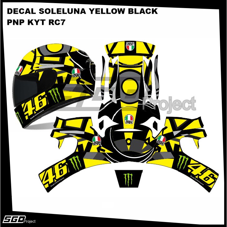  Stiker  Decal Helm  Motif Soleluna Yellow PNP KYT  RC7 