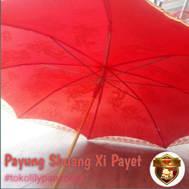 Payung Shuang Xi Premium Payet / Payung Sangjit / Payung Lamaran / Payung Merah