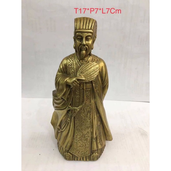 patung dewa zhugeliang dewa strategi logam kuningan