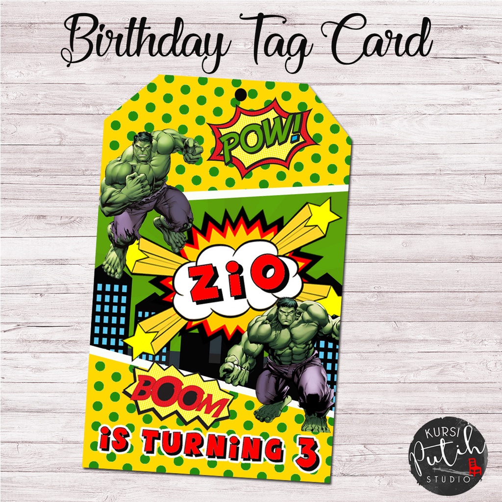 Gift Tag / Birthday Card Tag / Ucapan Ultah Anak tema hulk