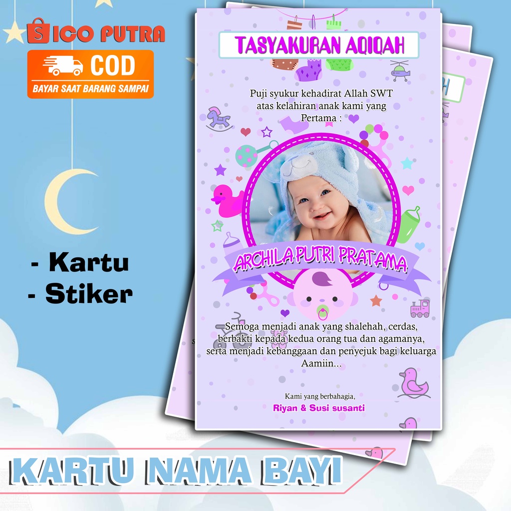 Kartu nama bayi / Kartu Tasyakuran Aqiqah / kartu aqiqah / stiker aqiqah / kartu puputan SC4