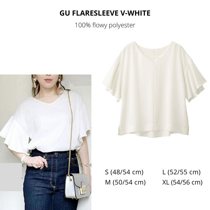 Blouse Wanita Modern GU by Uniqlo Flaresleeve V-White