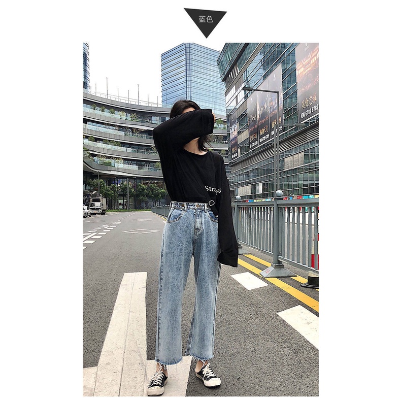 Korean New high waist straight celana jeans panjang wanita