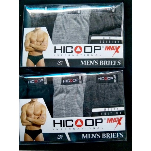 celana dalam pria hicoop max edisi warna abu 3in1 size M L XL 1kotak motif warna sesuai foto