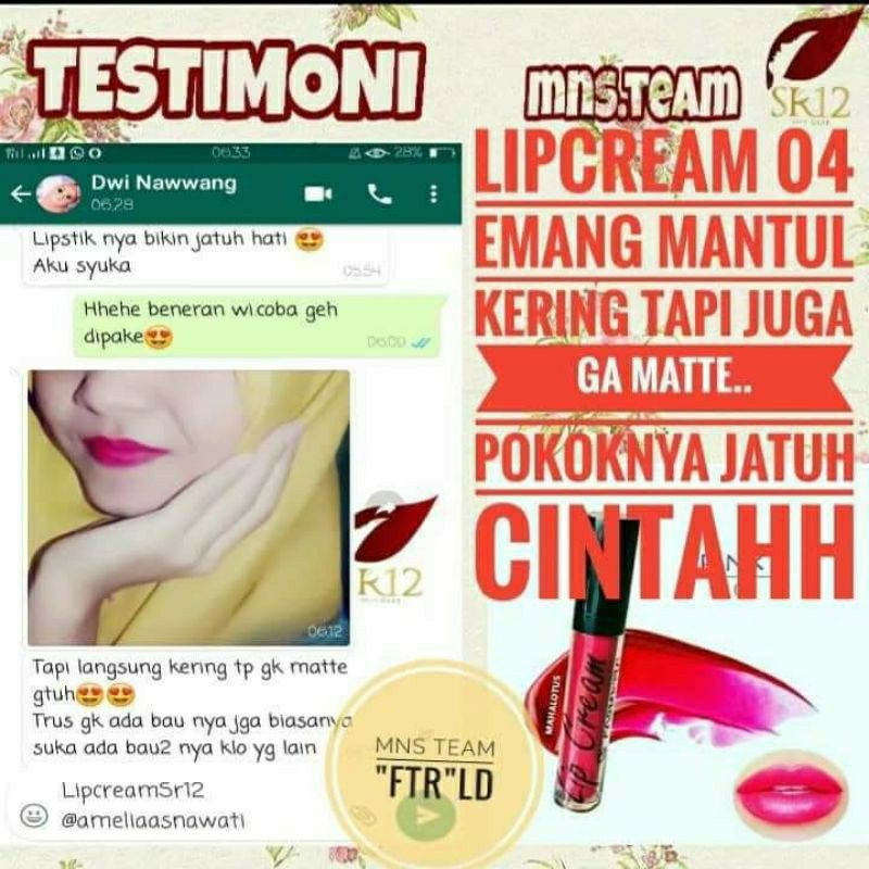 LIP CREAM 04 PINK SR12 / MOIST LEMBUT DAN NYAMAN DIBIBIR / BEBAS PARABEN BPOM