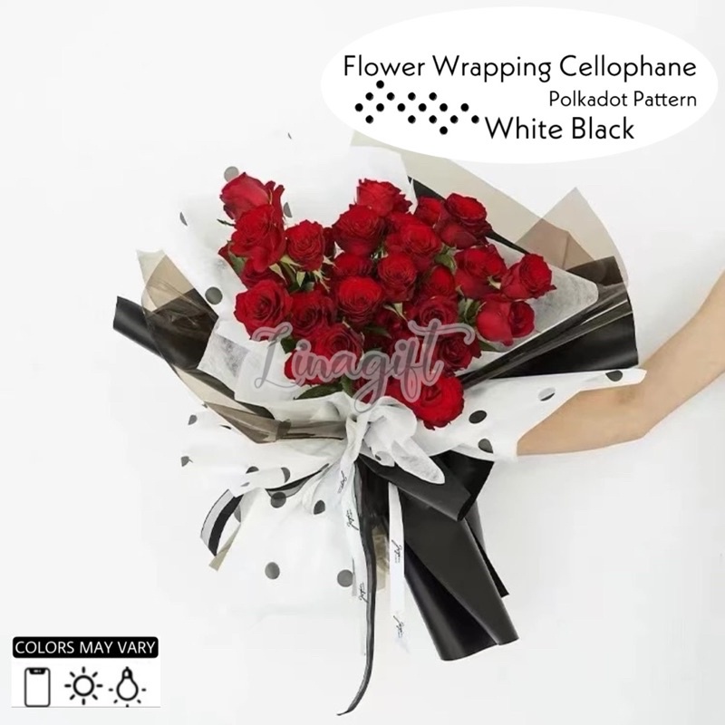 ( 5 Lembar ) POLKADOT PATTERN - CELLOPHANE FLOWER WRAPPING PAPER KOREAN PLASTIC CELLOPHANE ABSTRACT WATERPROOF KERTAS BUNGA FLORIST