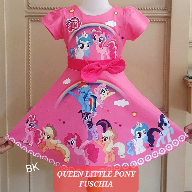 DRESS PESTA ANAK MOTIF QUEEN LITTLE PONY IMPORT PINK LUCU / GAUN PESTA ULANG TAHUN ANAL UNICORN