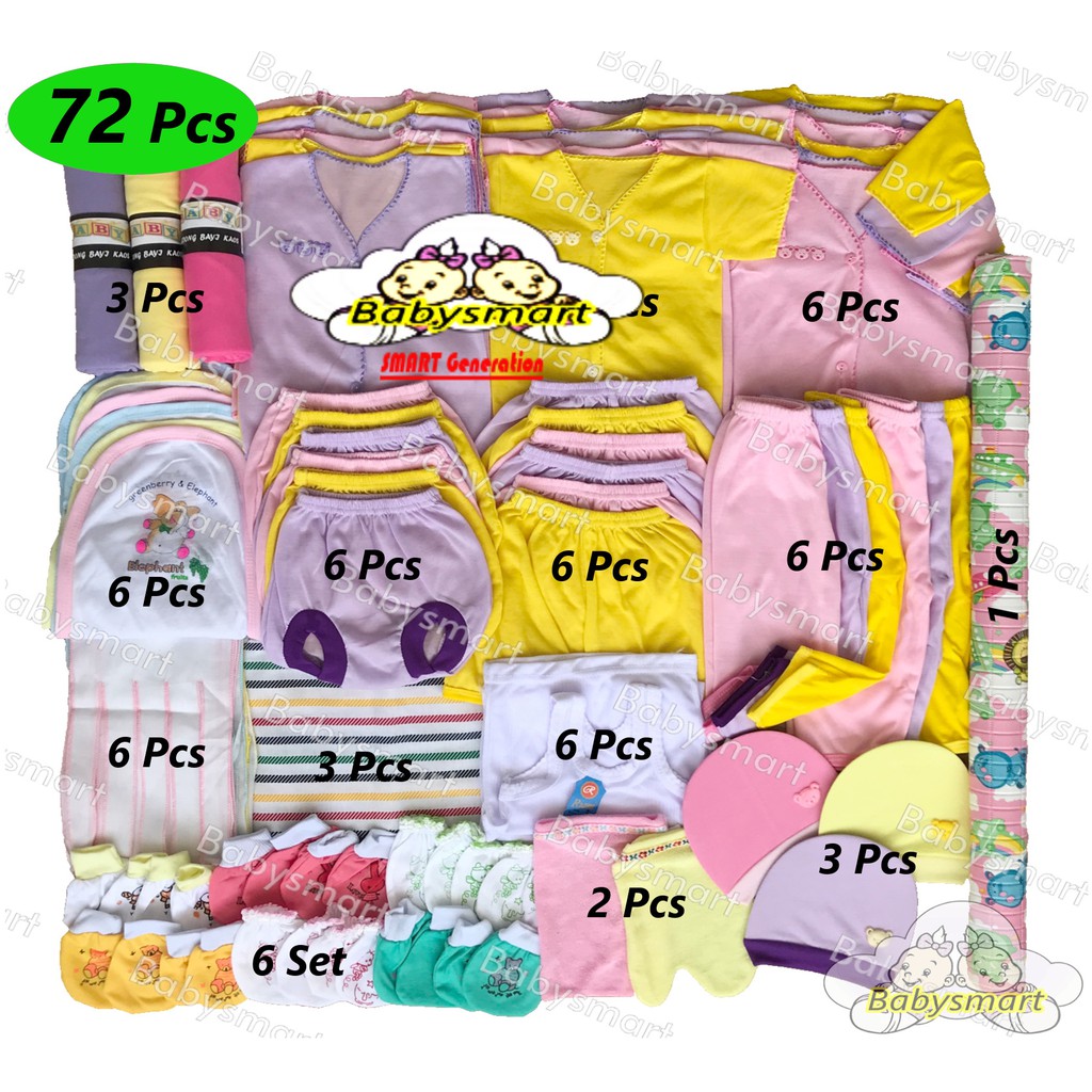 Babysmart - Paket Hemat Perlengkapan Baju Bayi Baru Lahir (New Born) Hemat PAKET POLOS WARNA ISI 6