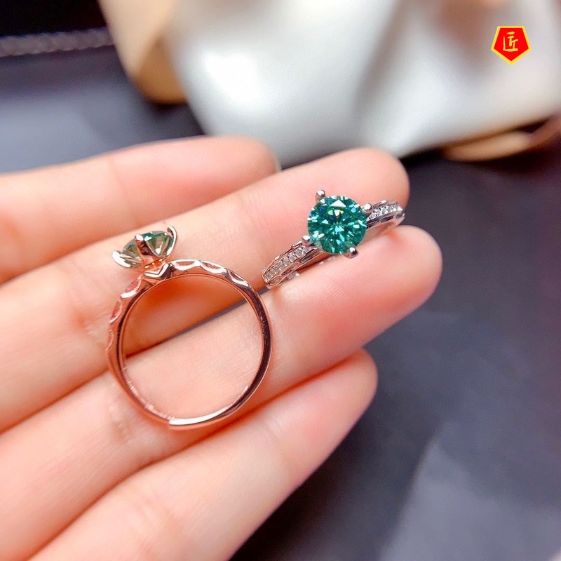 [Ready Stock]Simple New Four-Claw Green Moissanite Ring