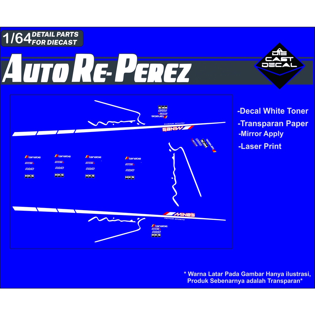 [WHITE TONER] DECAL HOTWHEELS AUTOREPEREZ - DECAL LIVERY SKYLINE MINES R32 R33 R34 R35