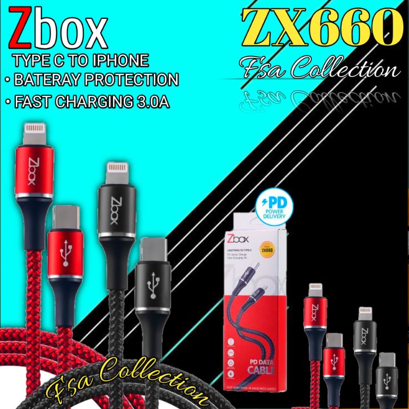 Kabel Data Zbox ZX660 Support Fast Charging 3.0A Type C to Type C/ Type C to Lightning/ Lightning to Type C