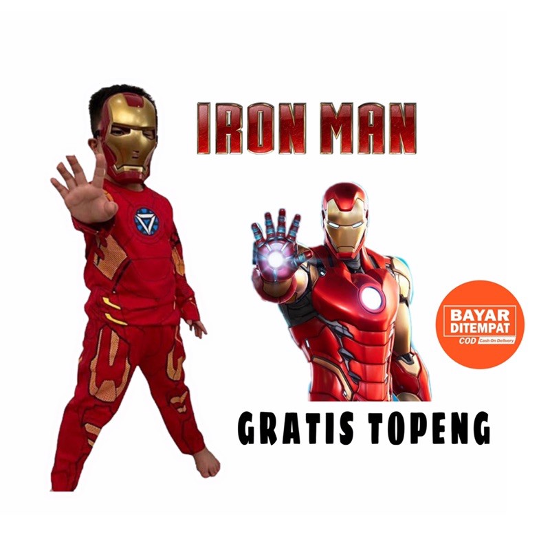 Setelan Anak Laki Laki Baju Anak Superhero Ironman Gratis Topeng / Baju Anak Ironman Laki Laki