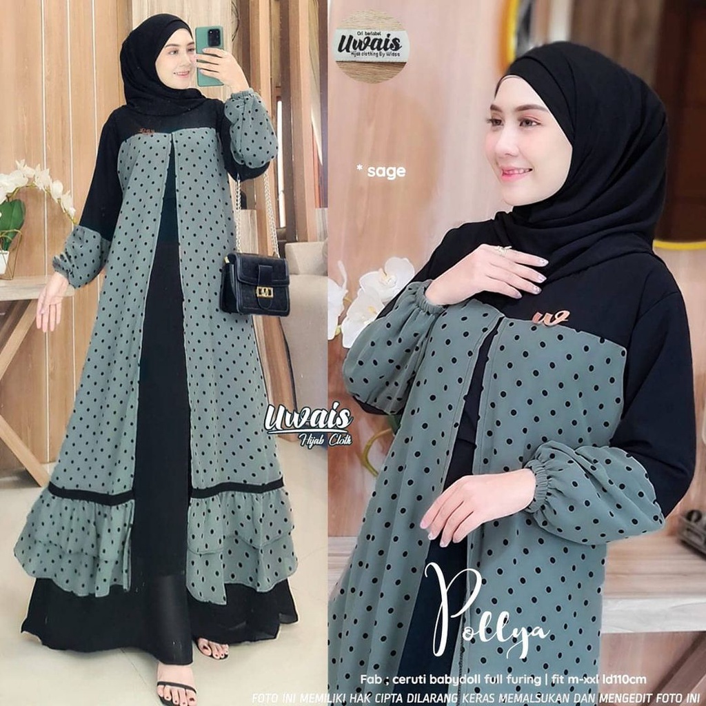 Pollya Maxy Gamis Polkadot Ceruty Baju Wanita Kekinian Gaun Kondangan Wanita Muslim Ootd Remaja Keki