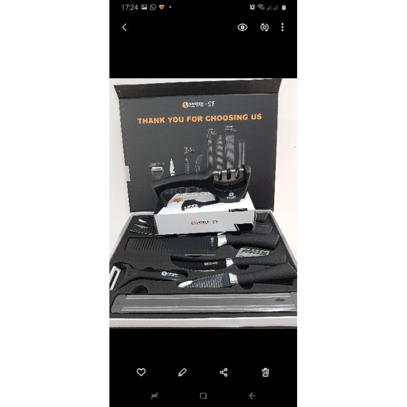 SWIDEN Set Pisau Dapur Lengkap (Knife Set Premium) BONUS Asahan Premium