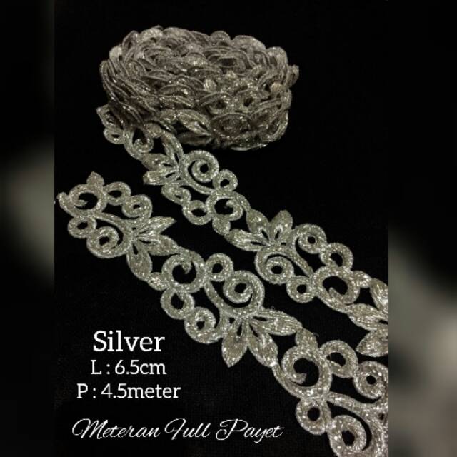 Renda Bordir Meteran Rantai Full Payet (Silver)