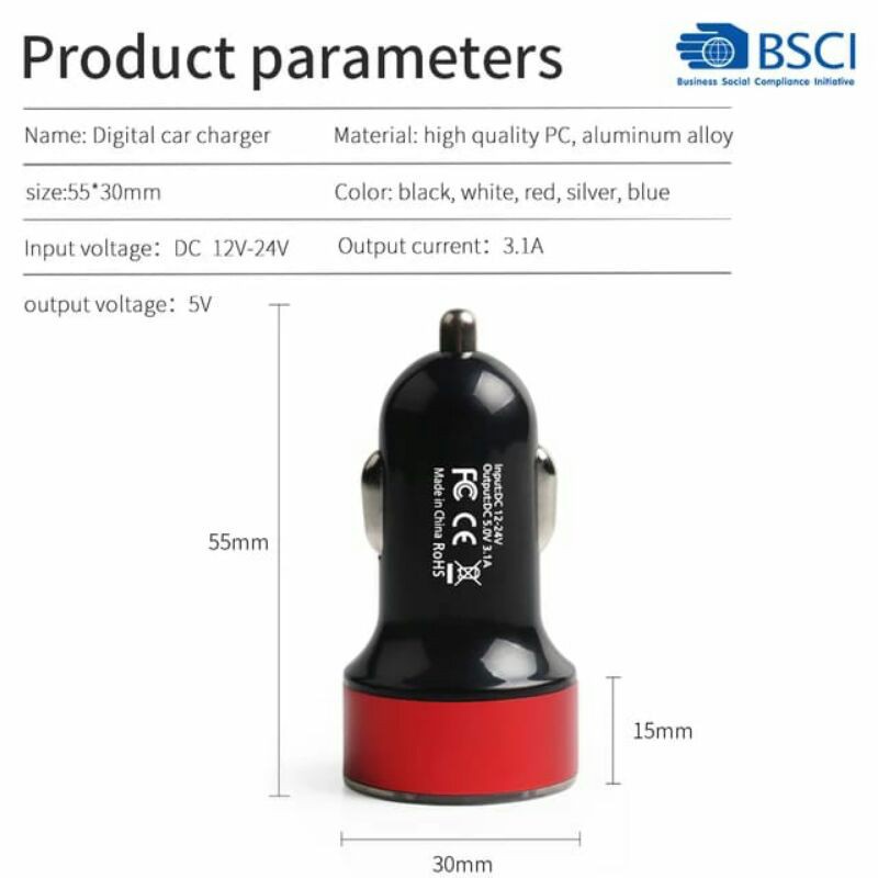 Car Charger Colokan Charger Mobil 2 Ports 3.1A 12V-24V Output