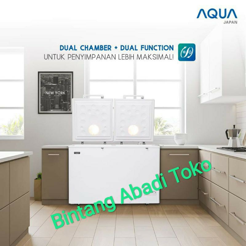 Frezer Box AQUA AQF-385DC Frezer + Kulkas 2 in 1 SIDOARJO free ongkir