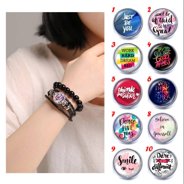 Gelang Custom Motivational Quotes Kata Mutiara Motivasi Elegan Kulit Kepang Multilayer