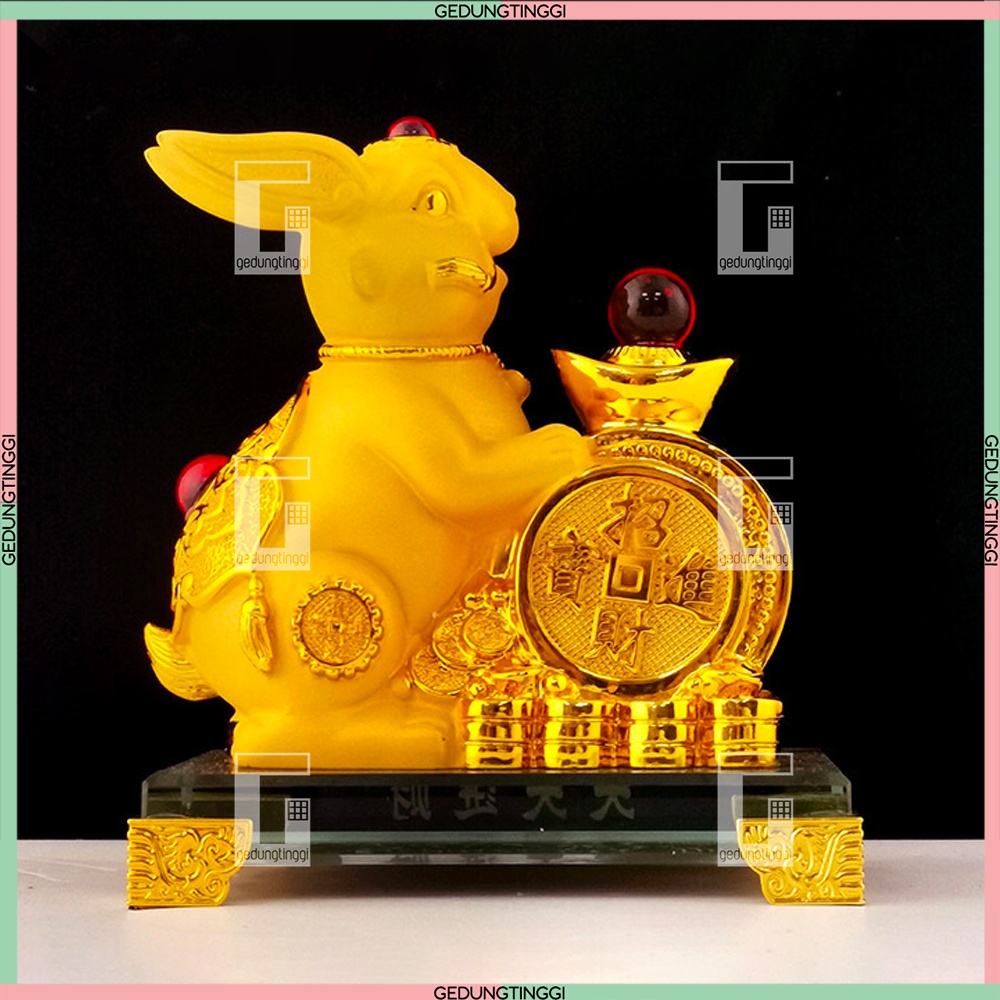 Patung Pajangan Hiasan Dekorasi Fengshui Kado Hadiah Imlek Sincia Shio Sio Sheshio Hewan 12 Animal Zodiak Bintang Binatang Hewan Kelinci Rabbit Rejeki Keberuntungan Feng Shui Gold Emas Kuningan Doff Tahun Baru Cina Sio Kelinci 2023 Ukuran Besar Kecil Mini