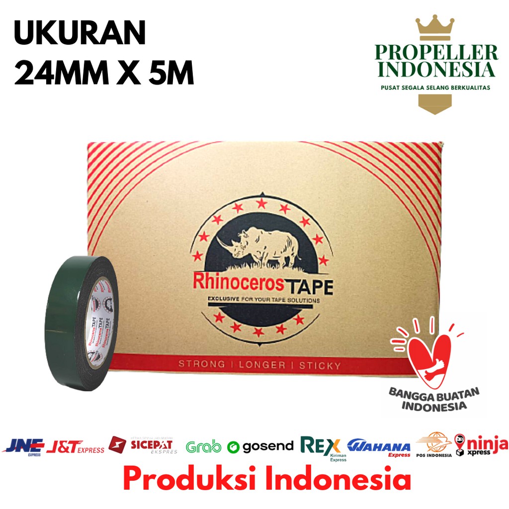 Double Tape Busa Foam Hijau RHINOCEROS Tape 24mm x 5m @108Pcs/Dus