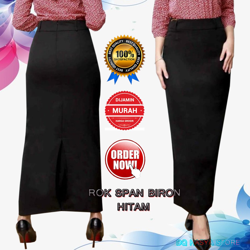 Rok Span Hitam Polos Panjang Rok Sepan Hitam Kantor Kanjang Model Biron Kipas Bahan Grasella Strech