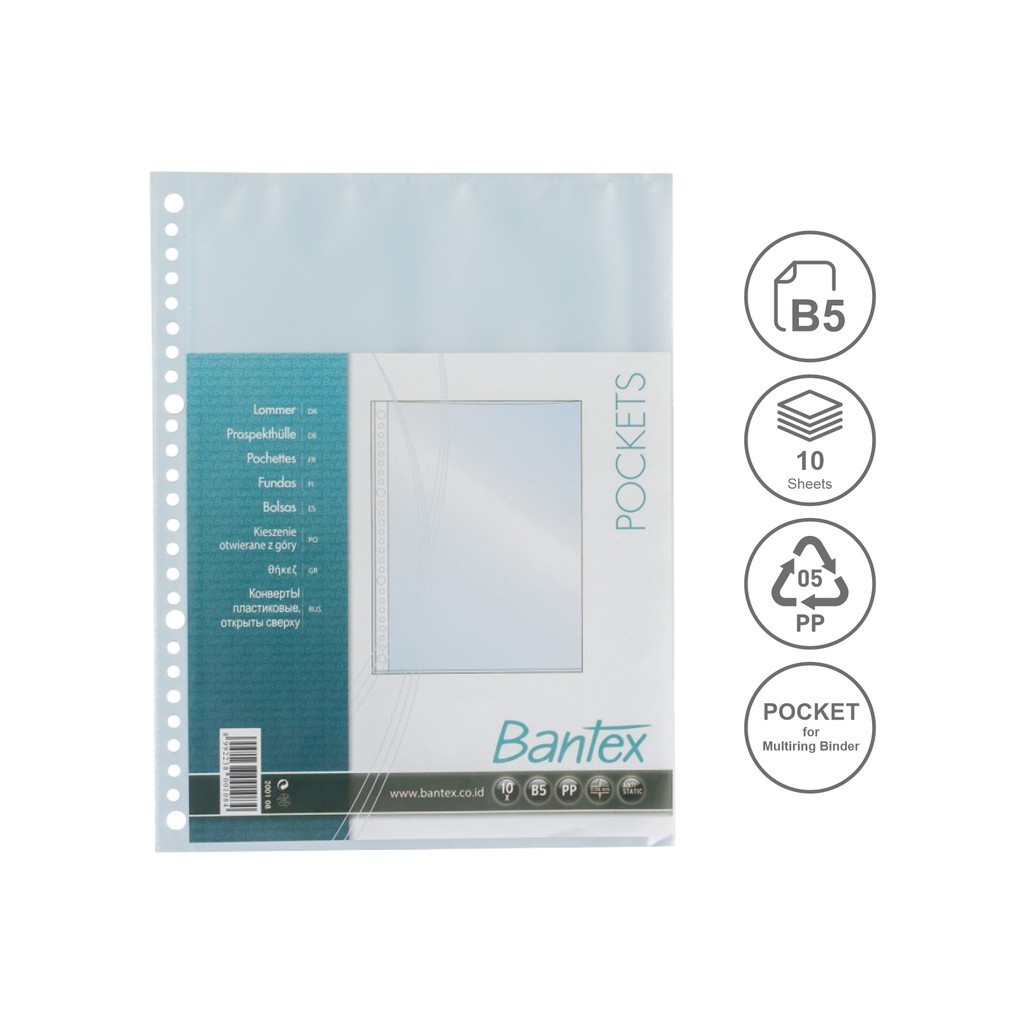 

Bantex PP Pocket File Sheet Protector Size B5 26 Lubang 10 Lembar